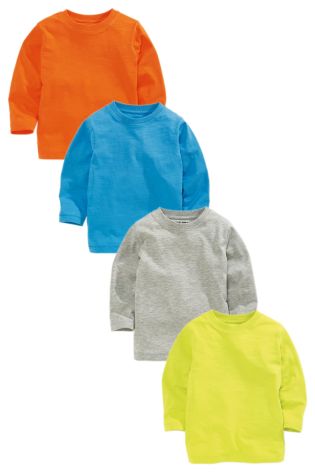 Orange/Turquoise/Grey/Green Plain Long Sleeve Four Pack Tops (3mths-6yrs)